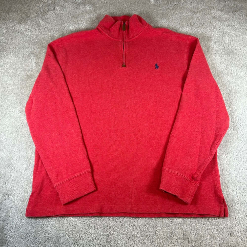 Polo Ralph Lauren Quarter Zip Pullover Mens XL Red Long Sleeve Pony Logo Knit